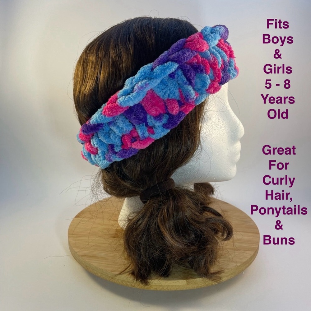 Handmade Kid’s Super Soft & Cozy Winter Headband/Ear Wrap - Pink, Purple & Blue